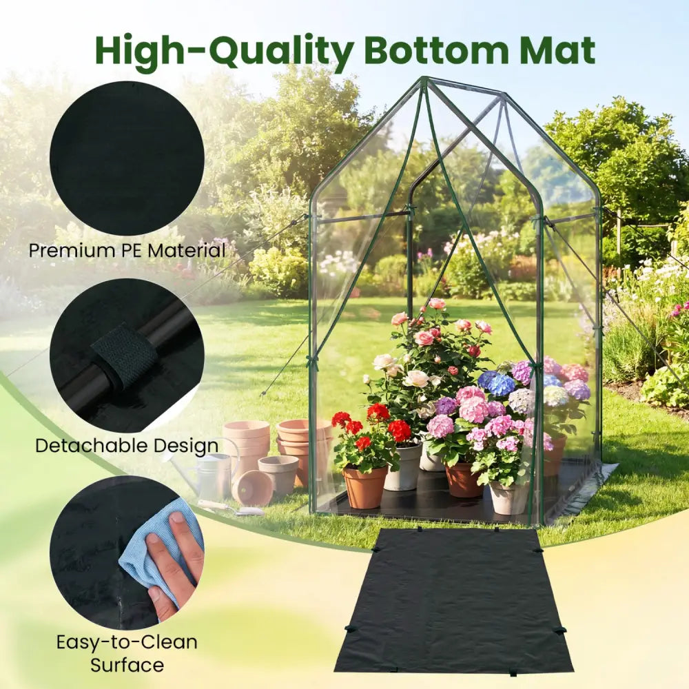 Mini Green House Metal Frame with Waterproof Bottom Mat and Wind Ropes-XL - Transparent - Greenhouses