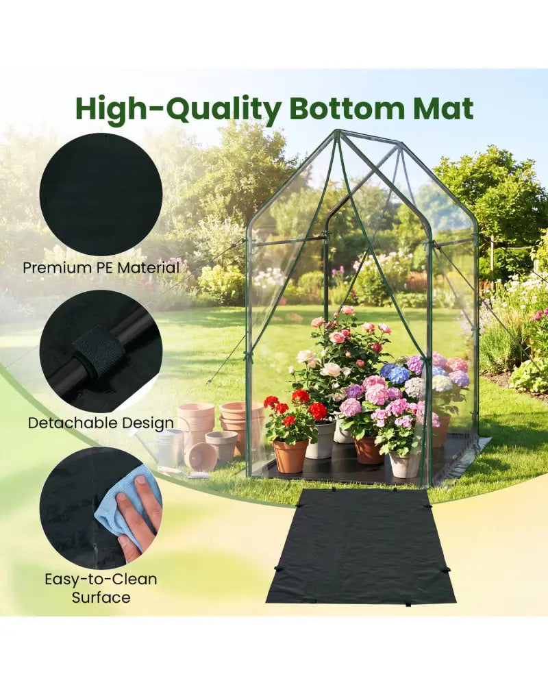Mini Green House Metal Frame with Waterproof Bottom Mat and Wind Ropes-XL - Transparent - Greenhouses