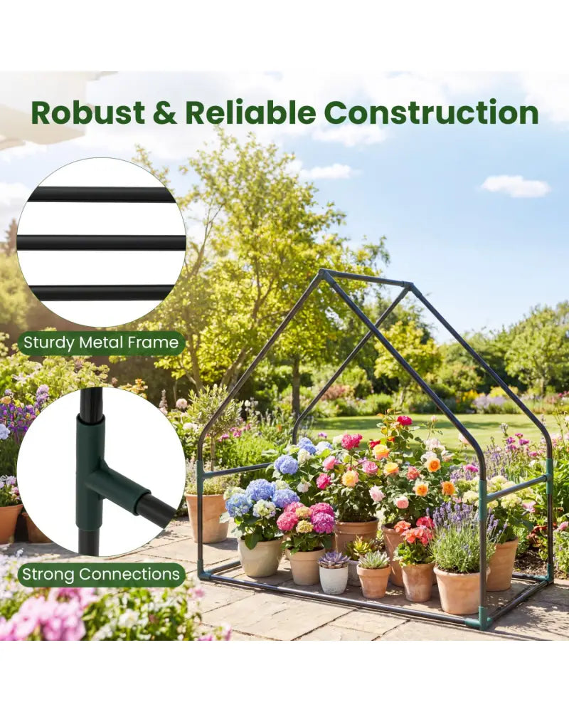 Mini Green House Metal Frame with Waterproof Bottom Mat and Wind Ropes-S - Transparent - Greenhouses