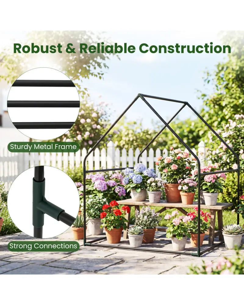 Mini Green House Metal Frame with Waterproof Bottom Mat and Wind Ropes-M - Transparent - Greenhouses