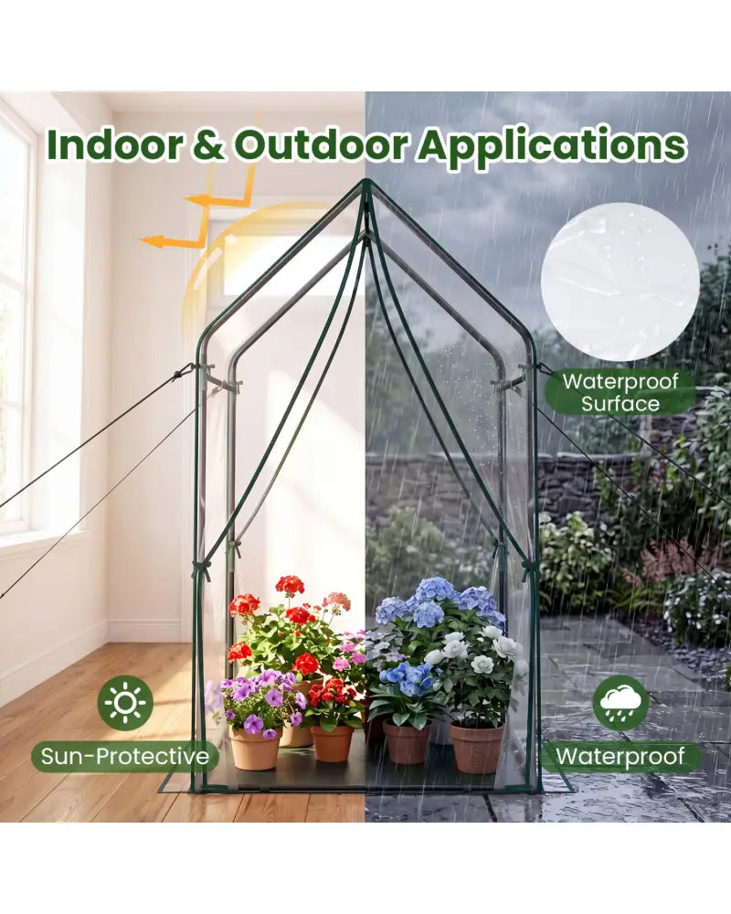 Mini Green House Metal Frame with Waterproof Bottom Mat and Wind Ropes-XL - Transparent - Greenhouses