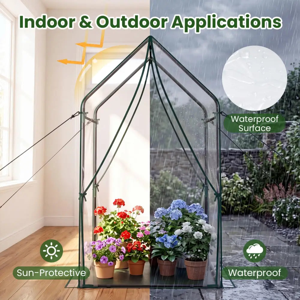 Mini Green House Metal Frame with Waterproof Bottom Mat and Wind Ropes-XL - Transparent - Greenhouses