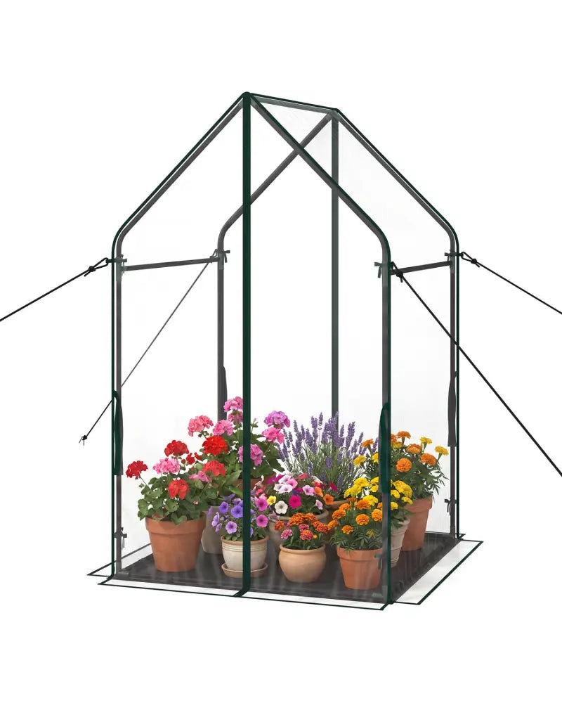 Mini Green House Metal Frame with Waterproof Bottom Mat and Wind Ropes-L - Transparent - Greenhouses
