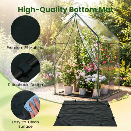 Mini Green House Metal Frame with Waterproof Bottom Mat and Wind Ropes-L - Transparent - Greenhouses