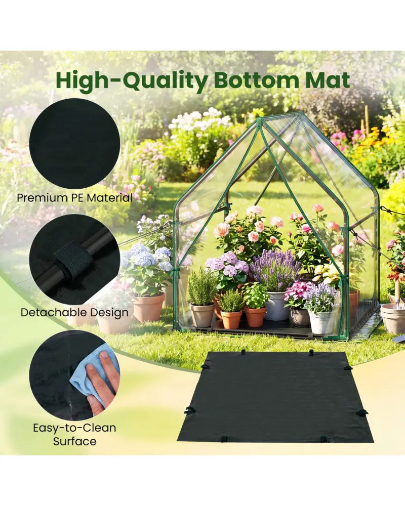 Mini Green House Metal Frame with Waterproof Bottom Mat and Wind Ropes-M - Transparent - Greenhouses