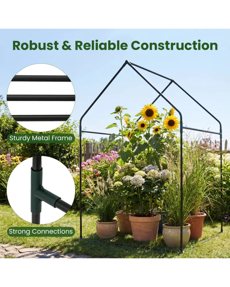 Mini Green House Metal Frame with Waterproof Bottom Mat and Wind Ropes-L - Transparent - Greenhouses