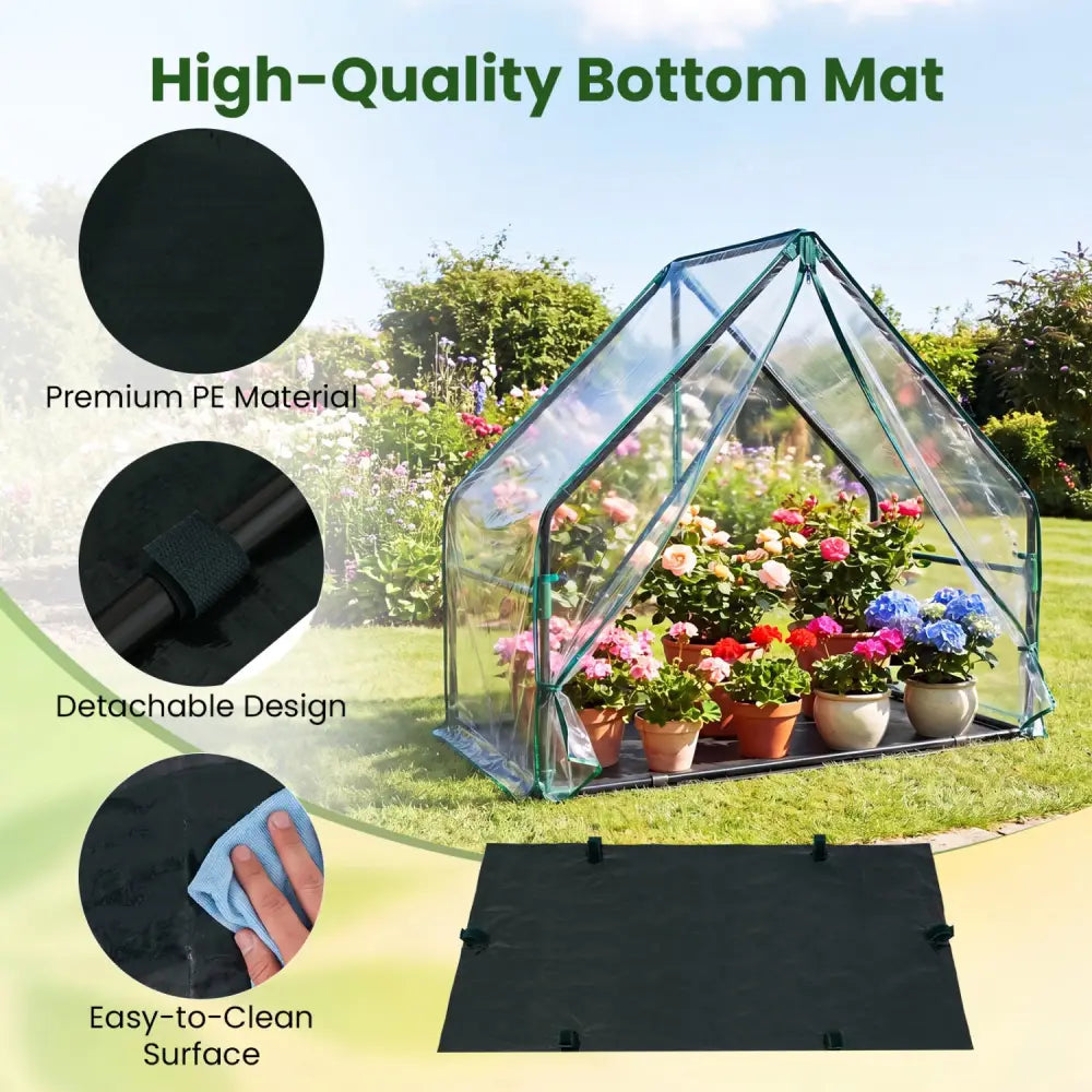 Mini Green House Metal Frame with Waterproof Bottom Mat and Wind Ropes-S - Transparent - Greenhouses