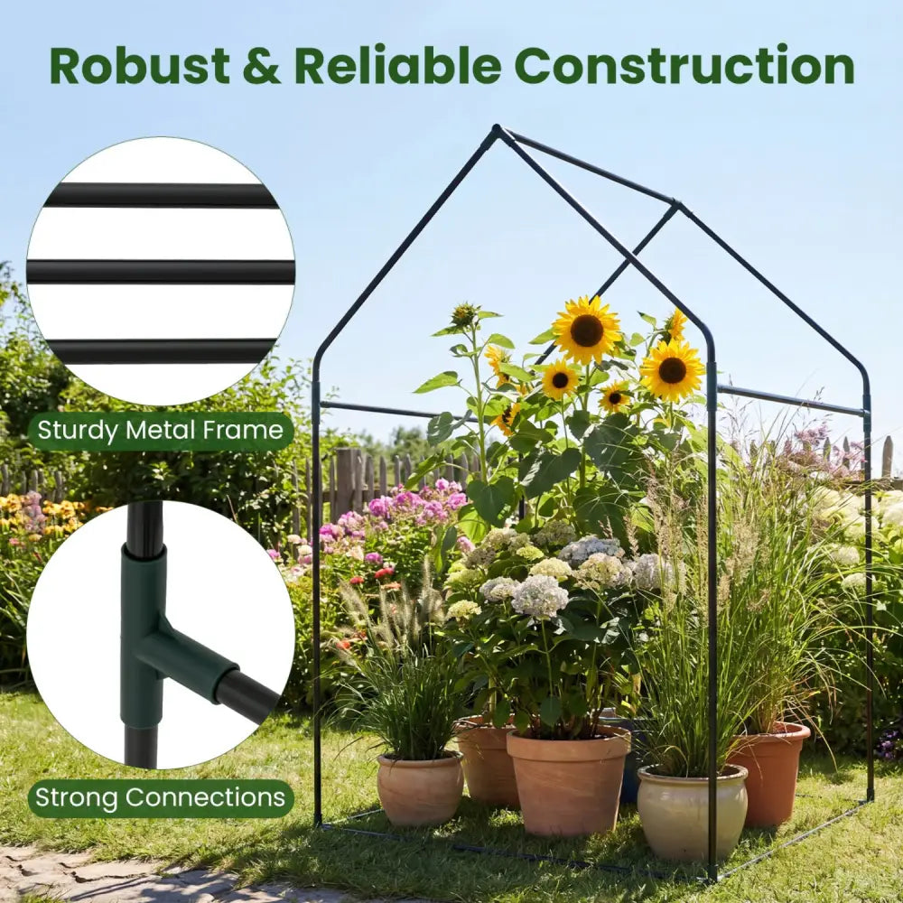 Mini Green House Metal Frame with Waterproof Bottom Mat and Wind Ropes-L - Transparent - Greenhouses