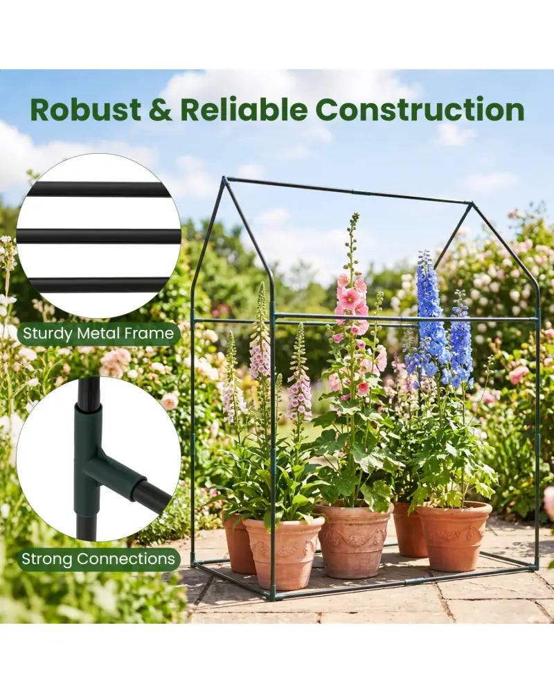 Mini Green House Metal Frame with Waterproof Bottom Mat and Wind Ropes-XL - Transparent - Greenhouses