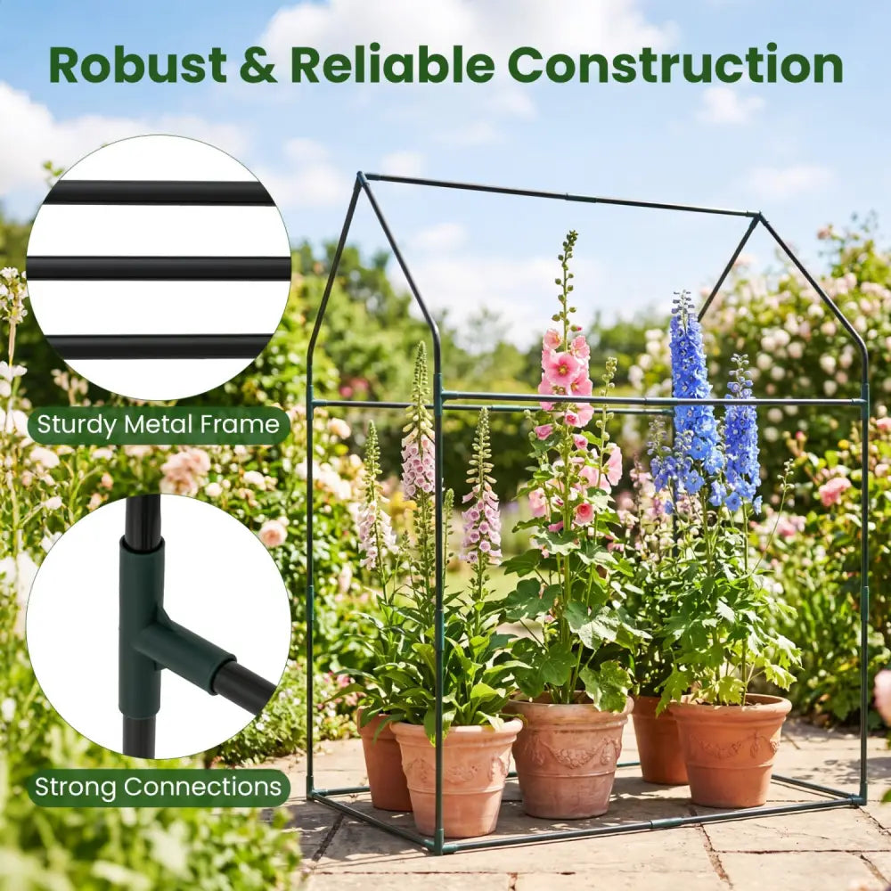 Mini Green House Metal Frame with Waterproof Bottom Mat and Wind Ropes-XL - Transparent - Greenhouses