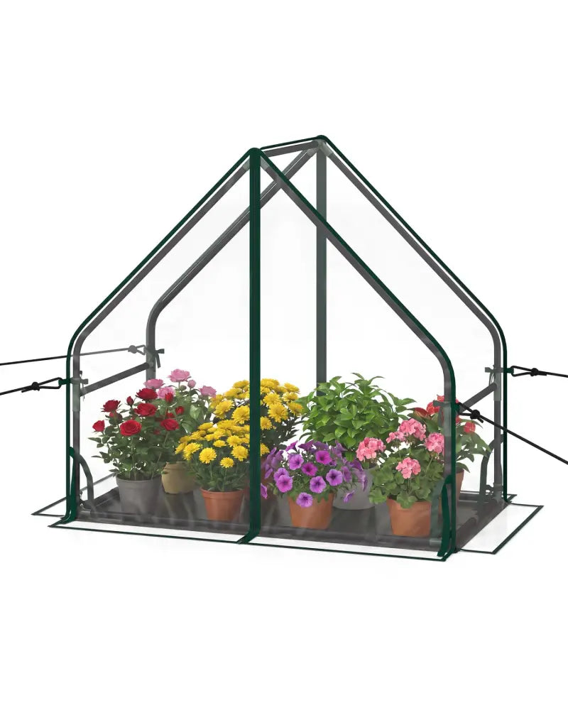 Mini Green House Metal Frame with Waterproof Bottom Mat and Wind Ropes-S - Transparent - Greenhouses