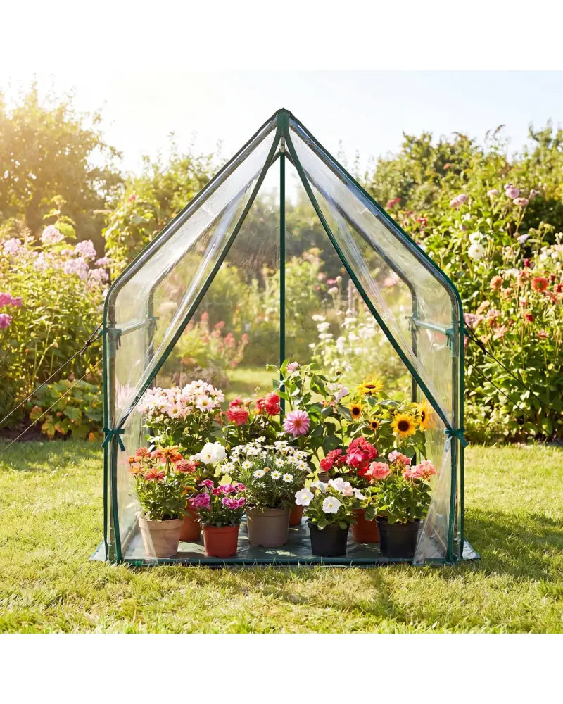 Mini Green House Metal Frame with Waterproof Bottom Mat and Wind Ropes-M - Transparent - Greenhouses