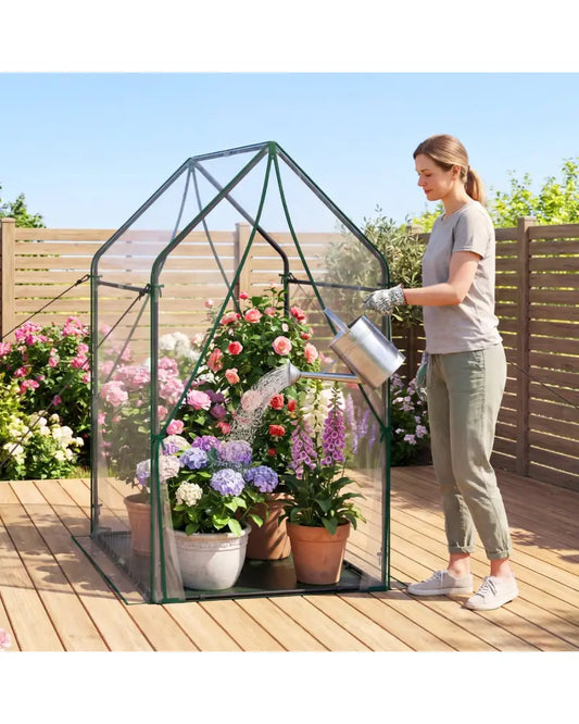 Mini Green House Metal Frame with Waterproof Bottom Mat and Wind Ropes-XL - Transparent - Greenhouses