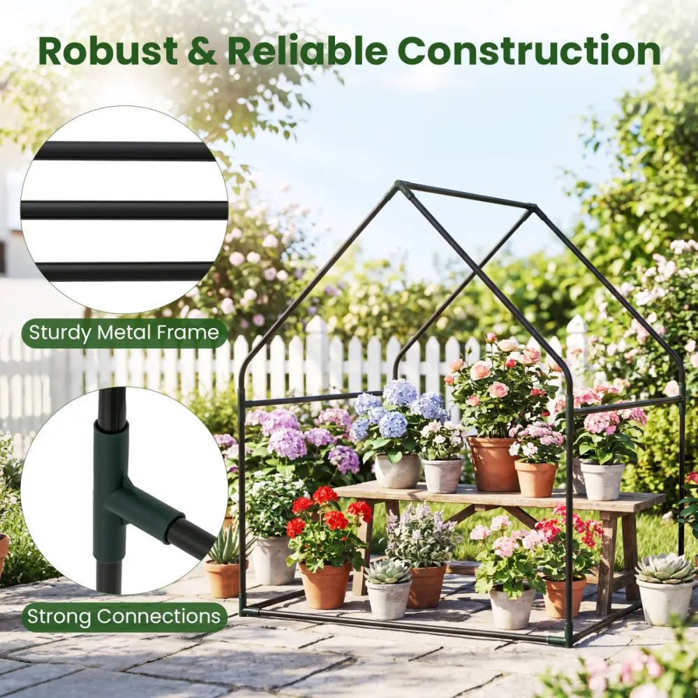 Mini Green House Metal Frame with Waterproof Bottom Mat and Wind Ropes-M - Transparent - Greenhouses