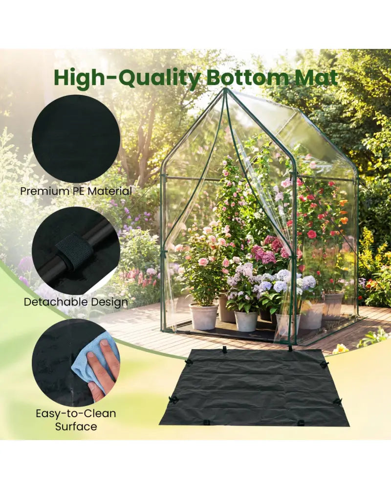 Mini Green House Metal Frame with Waterproof Bottom Mat and Wind Ropes-L - Transparent - Greenhouses