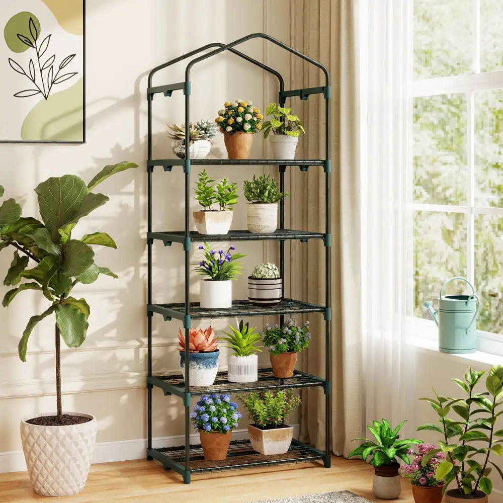 Mini Greenhouse Portable Plant Grow House with 5 Tier Shelves-Green - Green - Greenhouses
