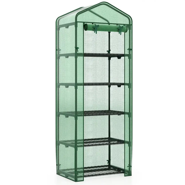 Mini Greenhouse Portable Plant Grow House with 5 Tier Shelves - Green - Oasis Home Essentials