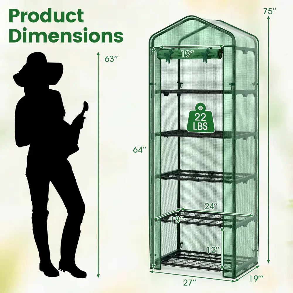 Mini Greenhouse Portable Plant Grow House with 5 Tier Shelves-Green - Green - Greenhouses