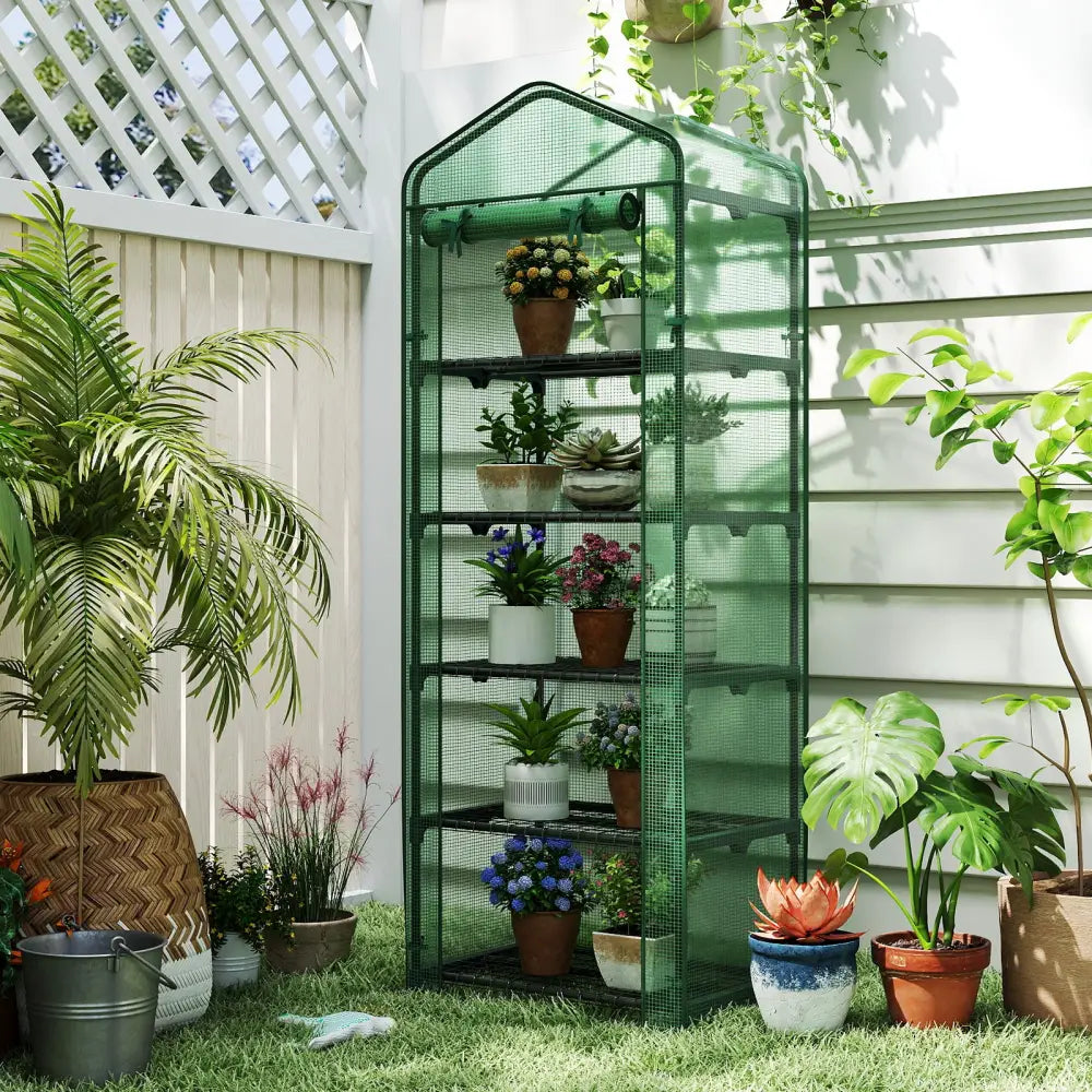 Mini Greenhouse Portable Plant Grow House with 5 Tier Shelves-Green - Green - Greenhouses