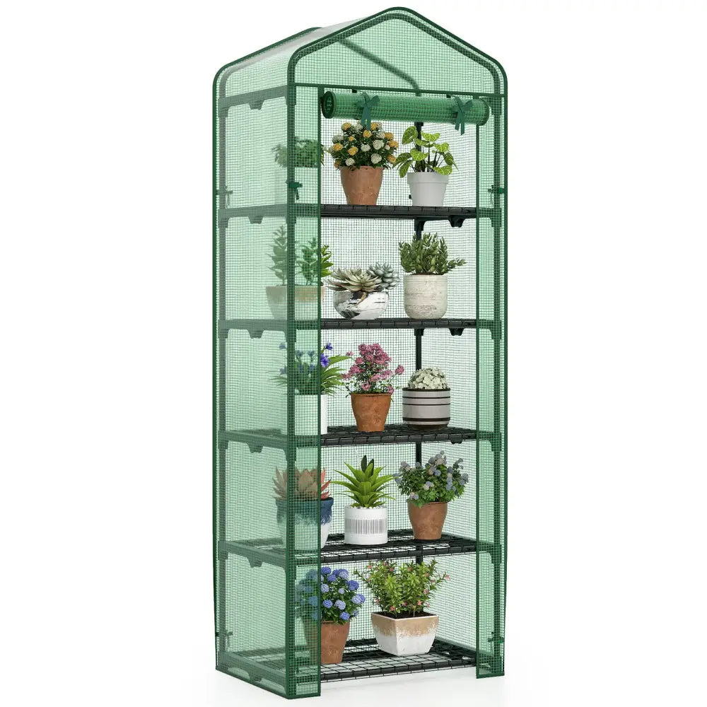 Mini Greenhouse Portable Plant Grow House with 5 Tier Shelves-Green - Green - Greenhouses