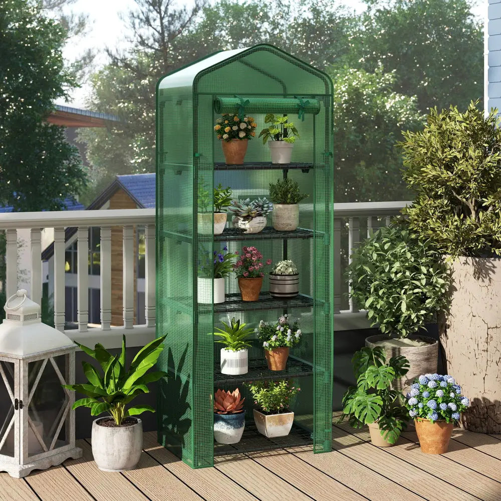 Mini Greenhouse Portable Plant Grow House with 5 Tier Shelves-Green - Green - Greenhouses