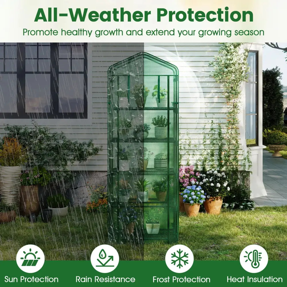 Mini Greenhouse Portable Plant Grow House with 5 Tier Shelves-Green - Green - Greenhouses