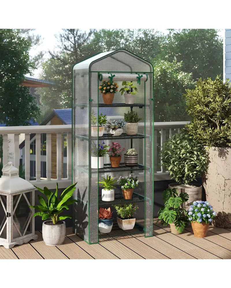 Mini Greenhouse Portable Plant Grow House with 5 Tier Shelves-White - White - Greenhouses