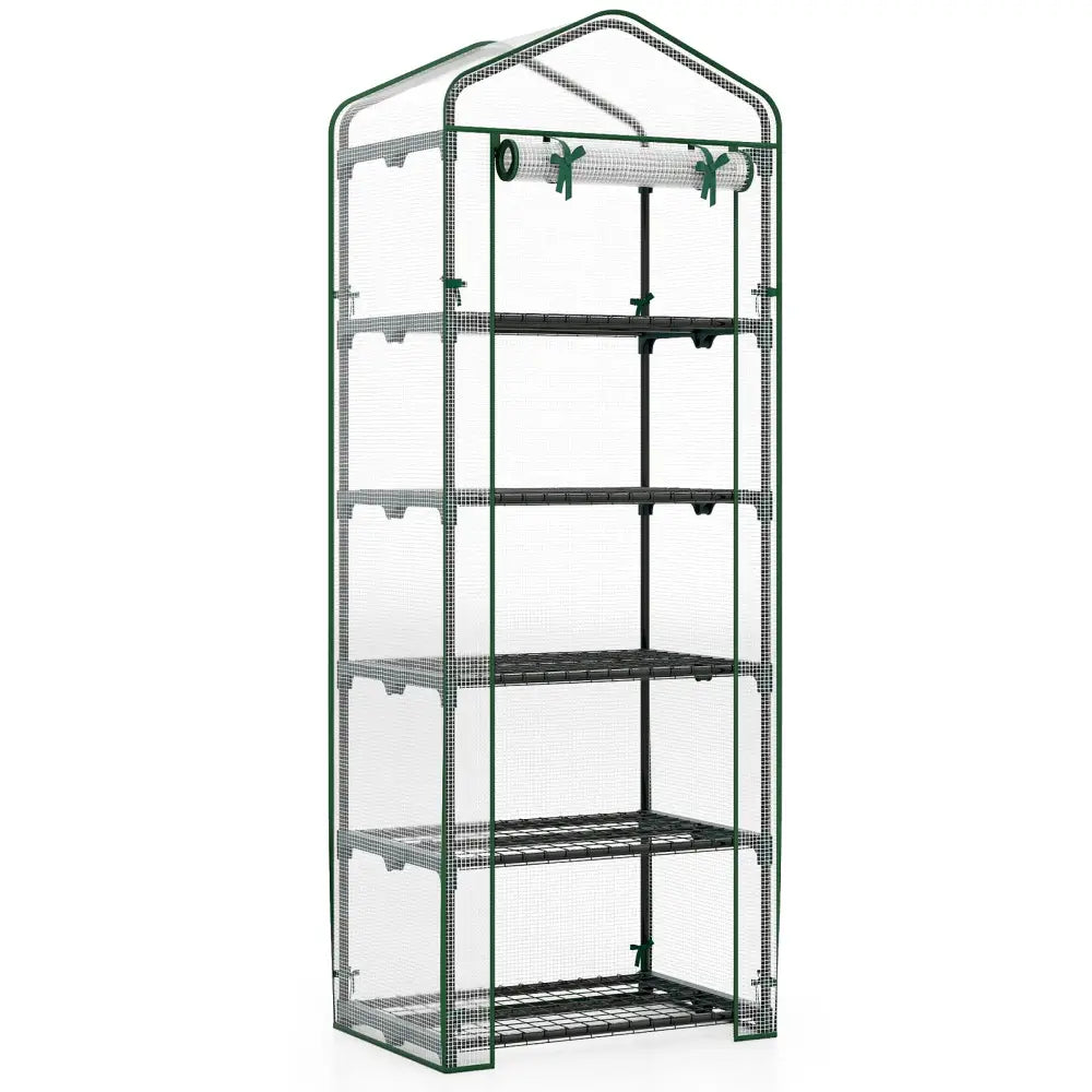 Mini Greenhouse Portable Plant Grow House with 5 Tier Shelves-White - White - Greenhouses