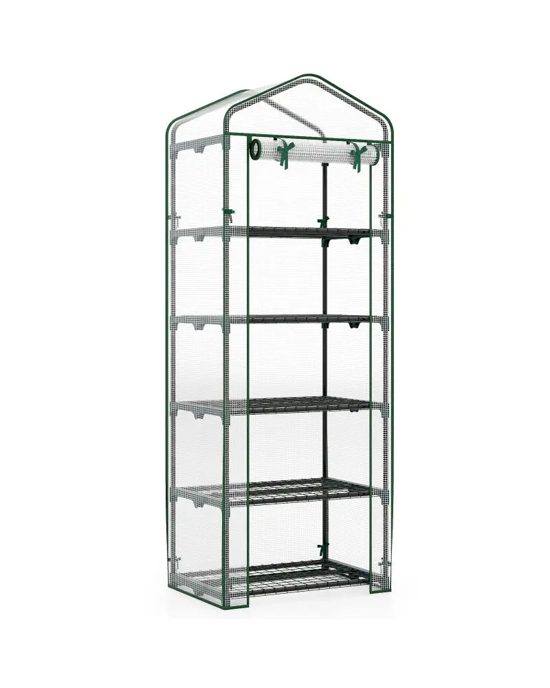 Mini Greenhouse Portable Plant Grow House with 5 Tier Shelves-White - White - Greenhouses