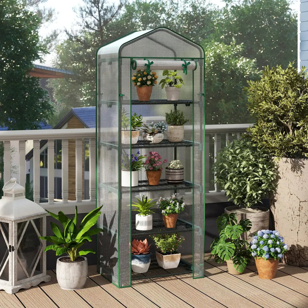 Mini Greenhouse Portable Plant Grow House with 5 Tier Shelves-White - White - Greenhouses