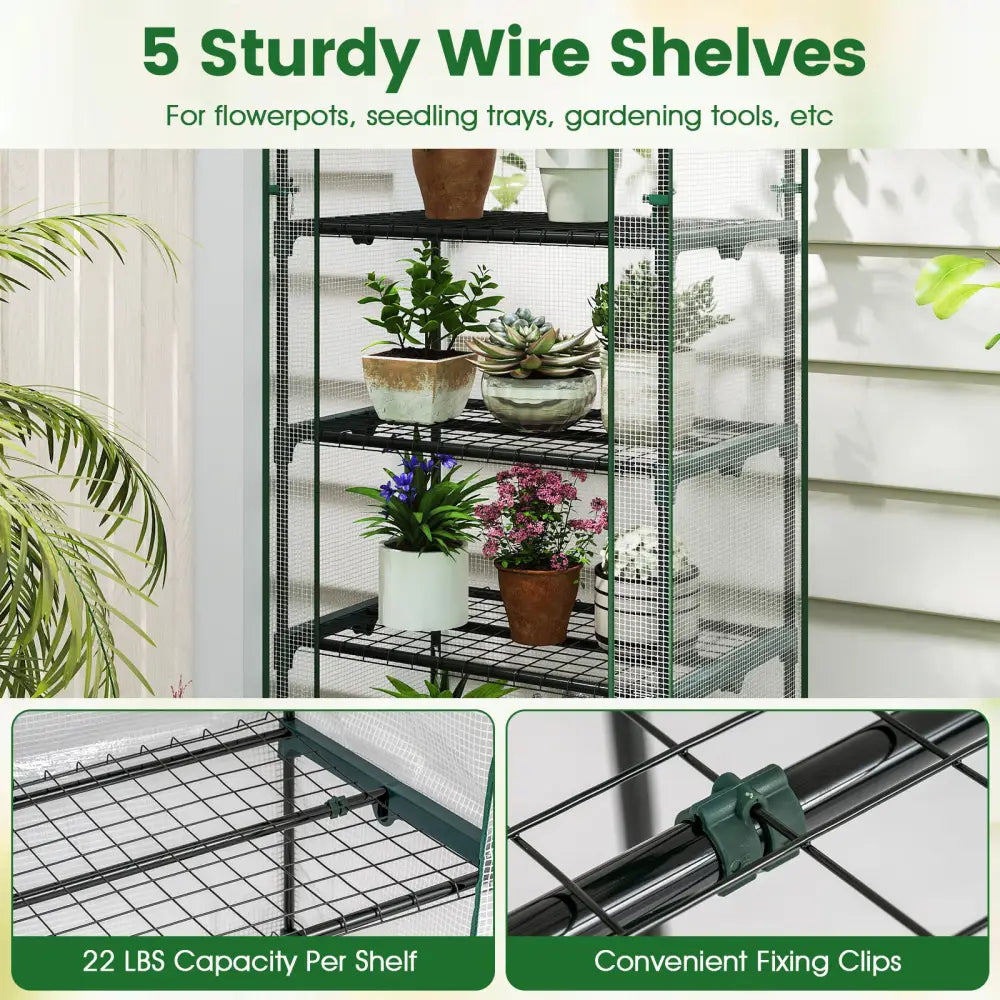 Mini Greenhouse Portable Plant Grow House with 5 Tier Shelves-White - White - Greenhouses