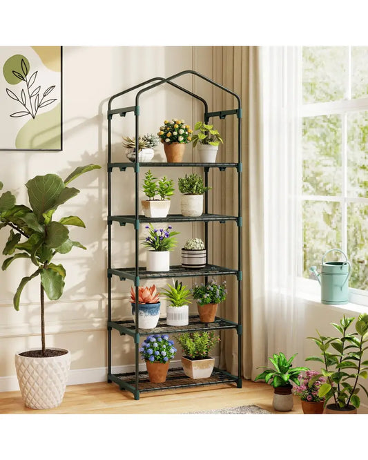 Mini Greenhouse Portable Plant Grow House with 5 Tier Shelves-White - White - Greenhouses