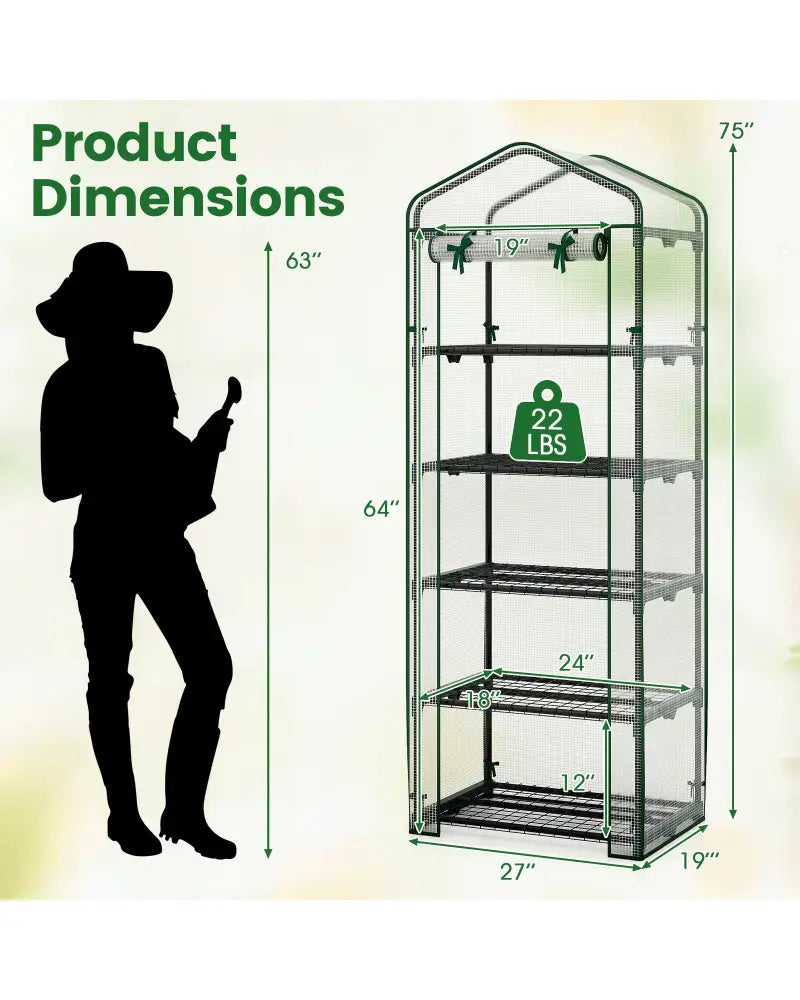 Mini Greenhouse Portable Plant Grow House with 5 Tier Shelves-White - White - Greenhouses