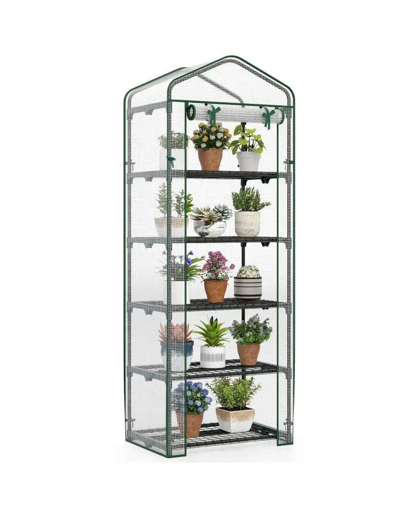 Mini Greenhouse Portable Plant Grow House with 5 Tier Shelves-White - White - Greenhouses