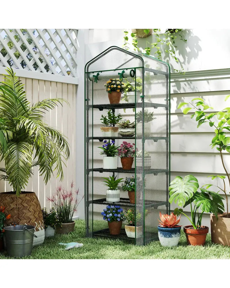 Mini Greenhouse Portable Plant Grow House with 5 Tier Shelves-White - White - Greenhouses