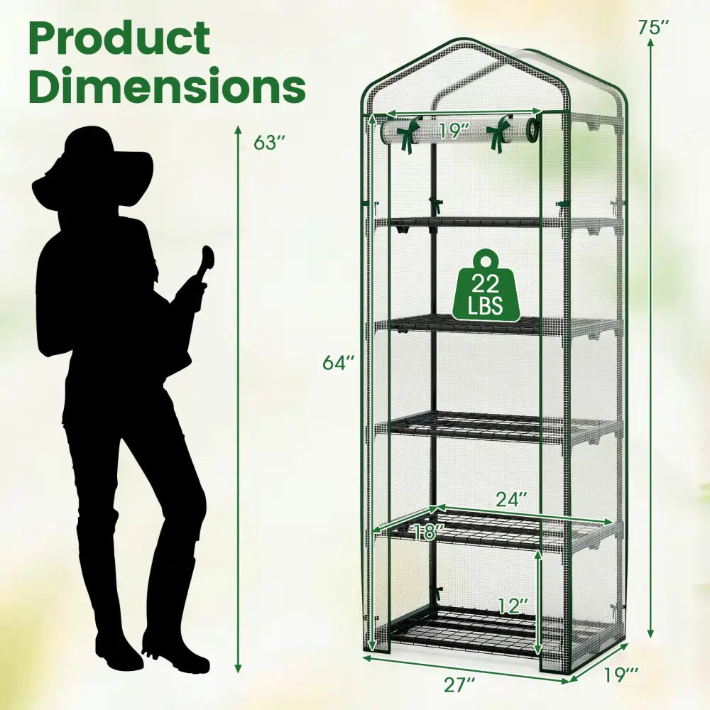 Mini Greenhouse Portable Plant Grow House with 5 Tier Shelves-White - White - Greenhouses