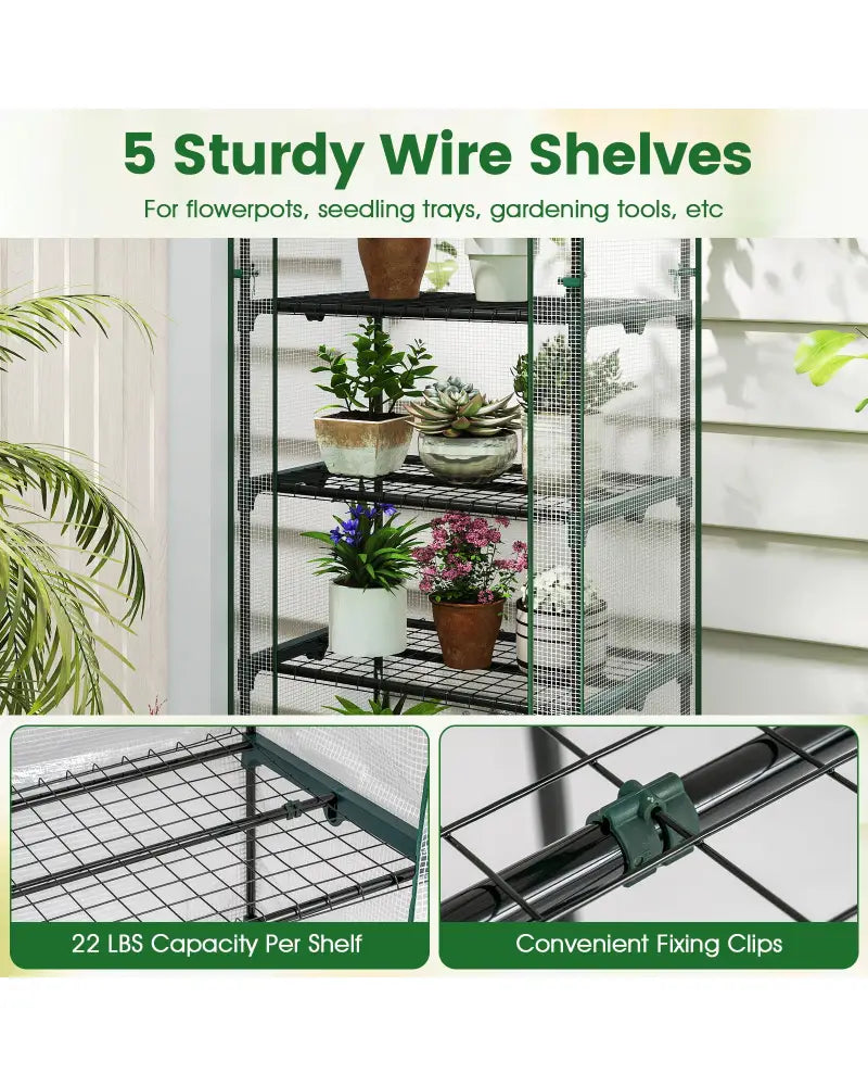 Mini Greenhouse Portable Plant Grow House with 5 Tier Shelves-White - White - Greenhouses