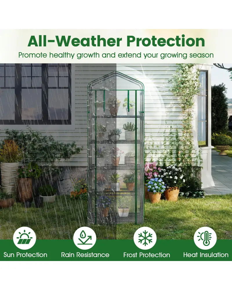 Mini Greenhouse Portable Plant Grow House with 5 Tier Shelves-White - White - Greenhouses