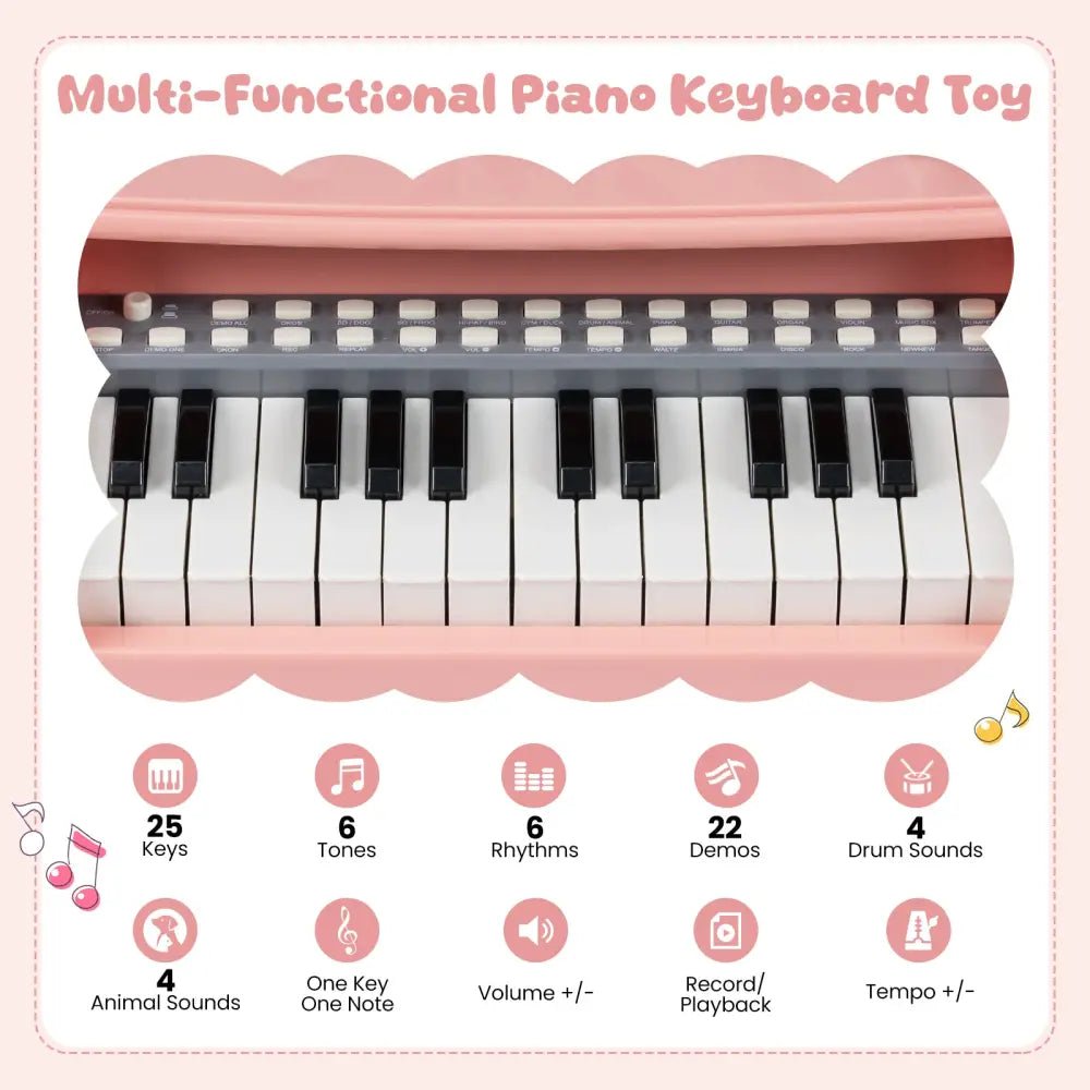 Mini Keyboard Piano 25 Keys Electric Piano with Music Stand and Microphone for Toddlers 3+ Years Old-Pink - Pink