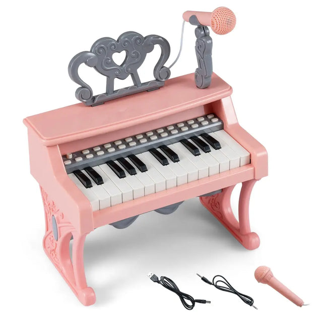 Mini Keyboard Piano 25 Keys Electric Piano with Music Stand and Microphone for Toddlers 3+ Years Old-Pink - Pink