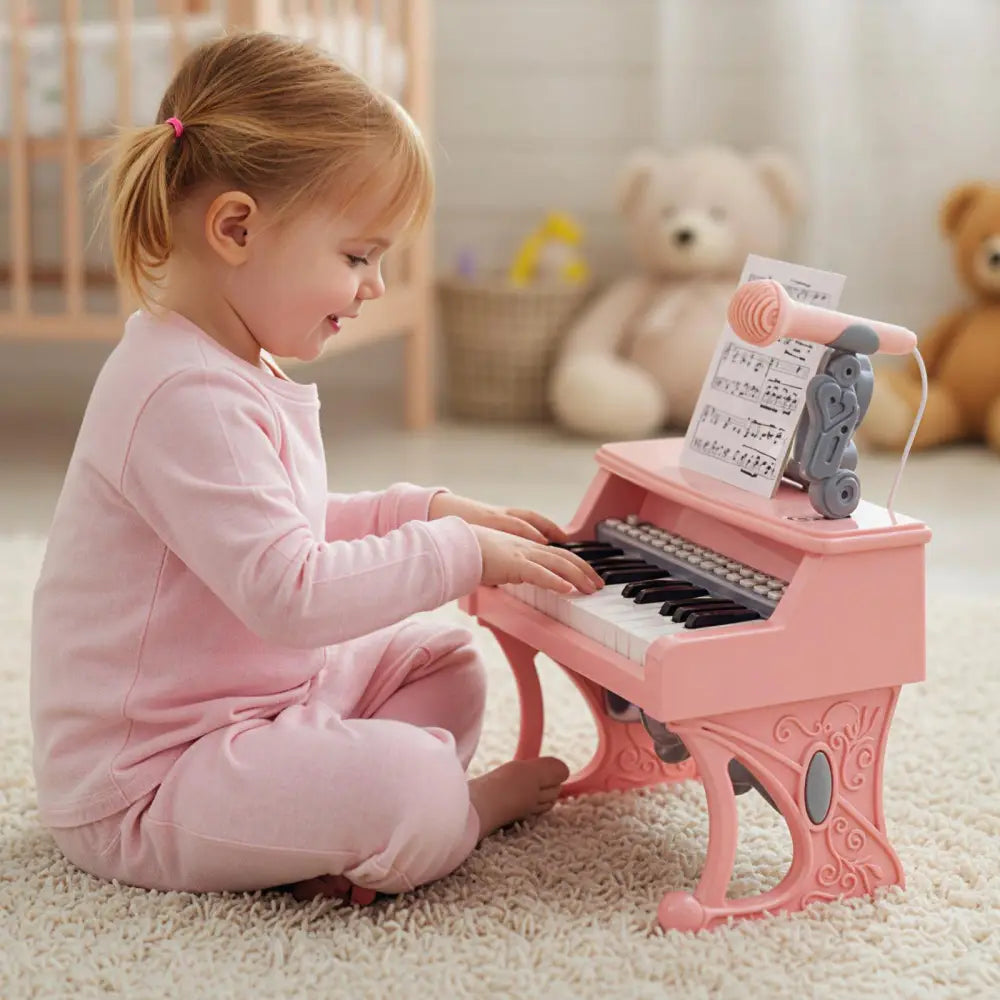 Mini Keyboard Piano 25 Keys Electric Piano with Music Stand and Microphone for Toddlers 3+ Years Old-Pink - Pink