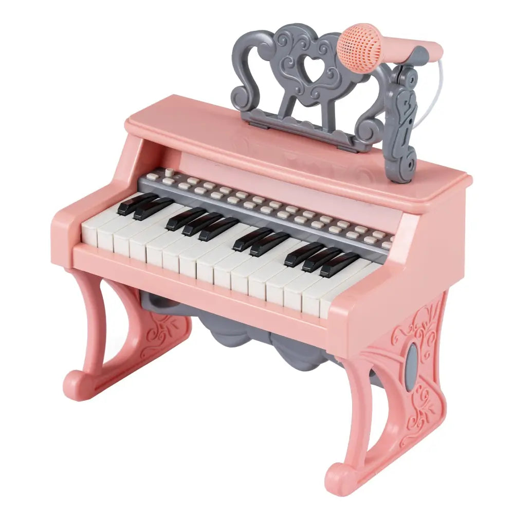 Mini Keyboard Piano 25 Keys Electric Piano with Music Stand and Microphone for Toddlers 3+ Years Old-Pink - Pink