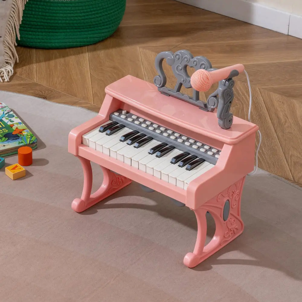 Mini Keyboard Piano 25 Keys Electric Piano with Music Stand and Microphone for Toddlers 3+ Years Old-Pink - Pink