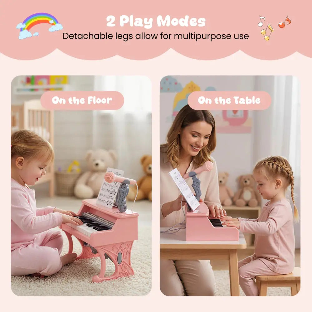 Mini Keyboard Piano 25 Keys Electric Piano with Music Stand and Microphone for Toddlers 3+ Years Old-Pink - Pink