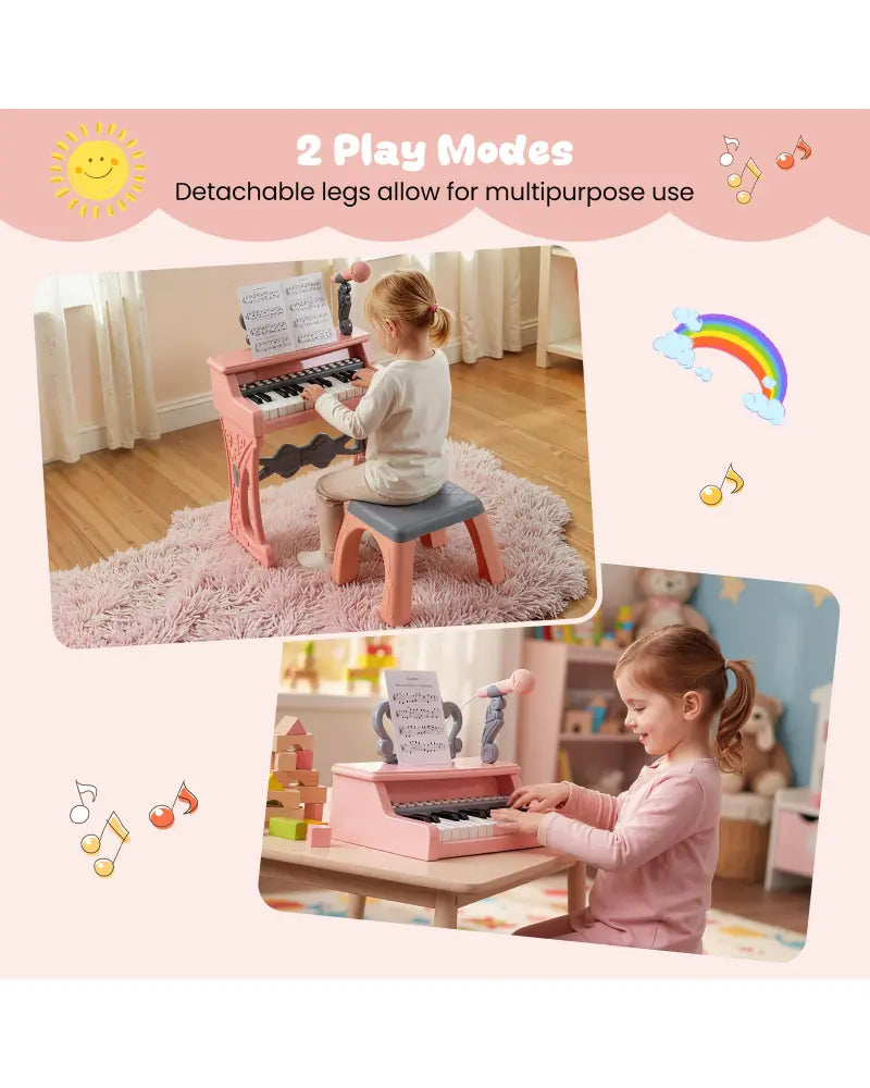 Mini Keyboard Piano for Kids 25 Keys Electric Piano with Stool for Toddlers 3+ Years Old-Pink - Pink - Pianos &