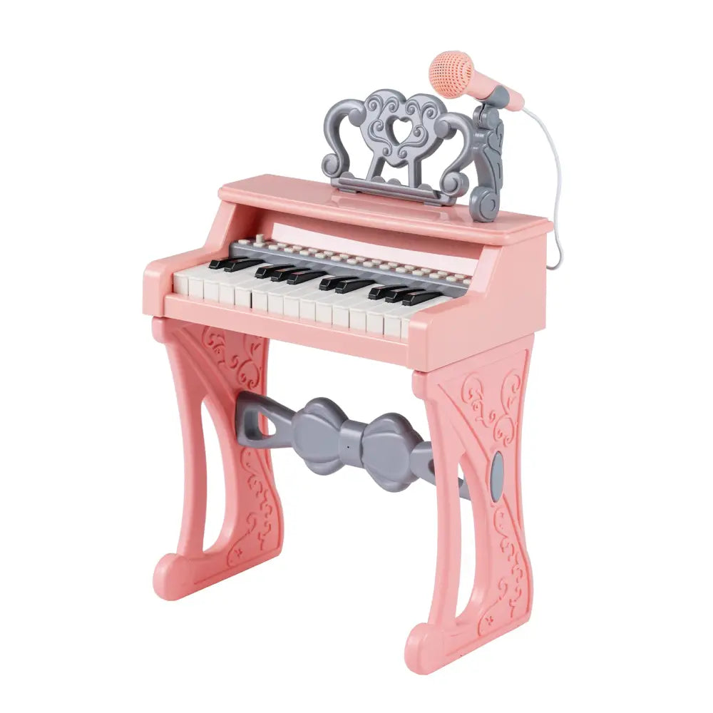 Mini Keyboard Piano for Kids 25 Keys Electric Piano with Stool for Toddlers 3+ Years Old-Pink - Pink - Pianos &