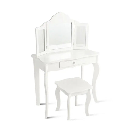 Mini Makeup Dressing Mirror Vanity Table Stool Set - White - Kids Vanities