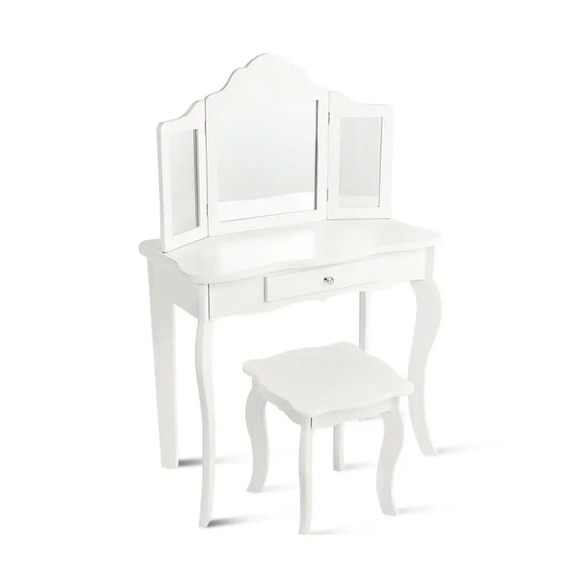 Mini Makeup Dressing Mirror Vanity Table Stool Set - White - Kids Vanities