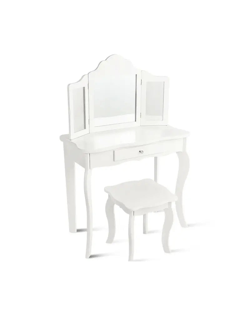 Mini Makeup Dressing Mirror Vanity Table Stool Set - White - Kids Vanities