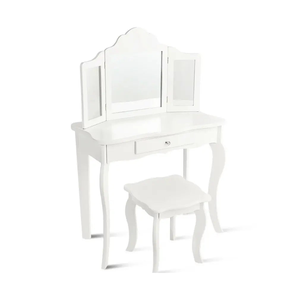 Mini Makeup Dressing Mirror Vanity Table Stool Set - White - Kids Vanities